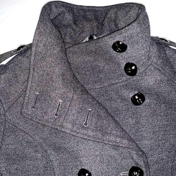 Hydraulic M grey faux wool double breasted lined banded waist & wrists pea coat - Picture 8 of 16